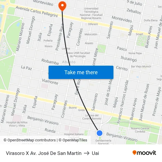 Virasoro X Av. José De San Martín to Uai map