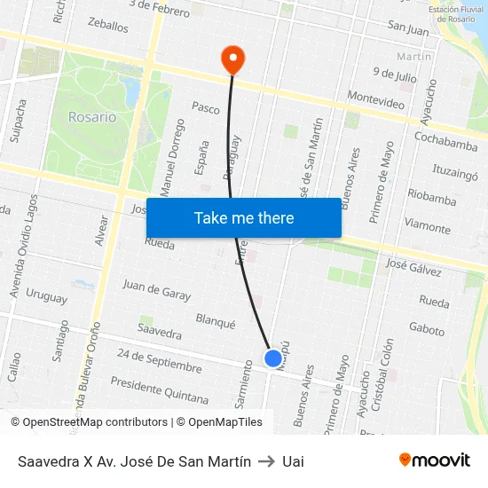 Saavedra X Av. José De San Martín to Uai map