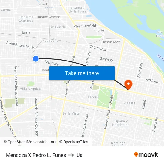 Mendoza X Pedro L. Funes to Uai map