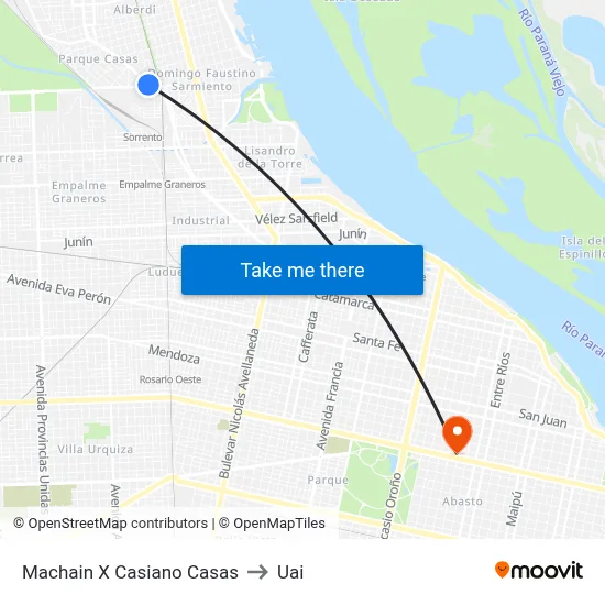 Machain X Casiano Casas to Uai map
