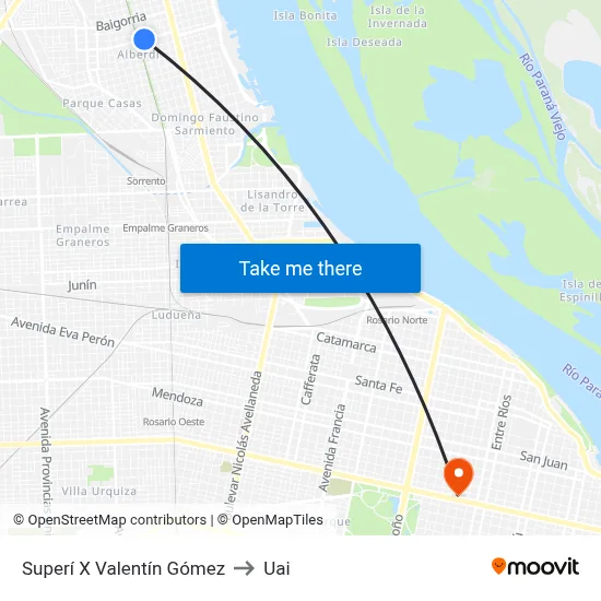 Superí X Valentín Gómez to Uai map