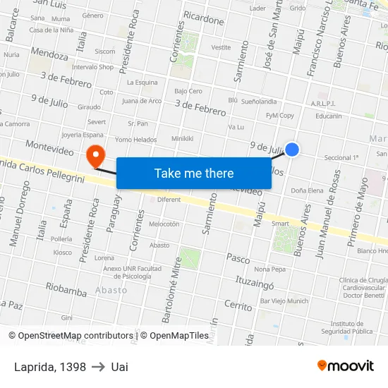 Laprida, 1398 to Uai map