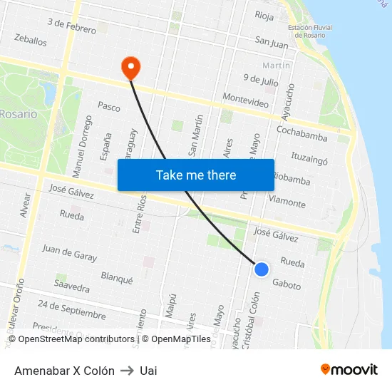 Amenabar X Colón to Uai map