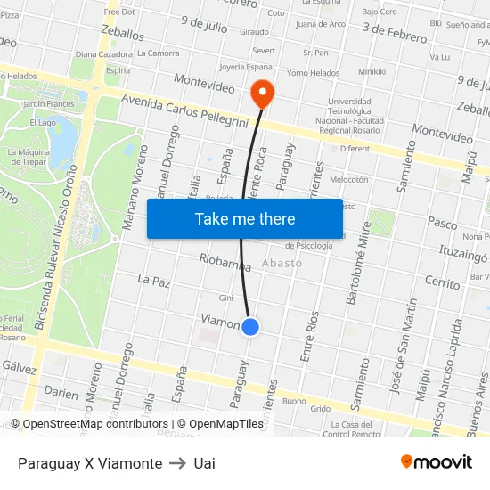 Paraguay X Viamonte to Uai map