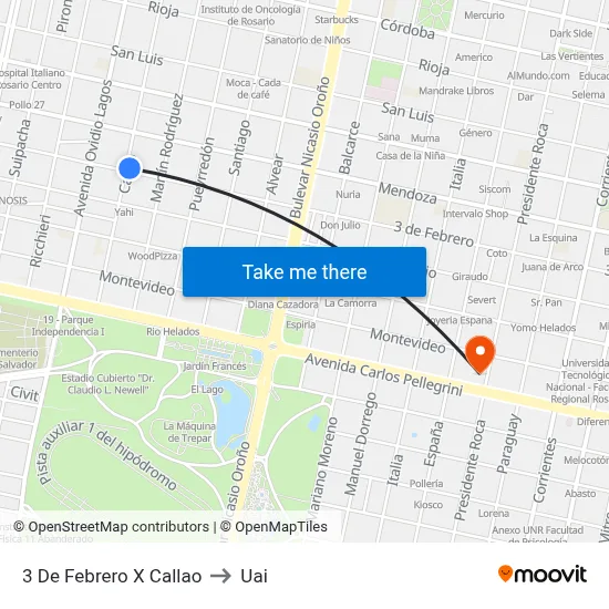3 De Febrero X Callao to Uai map