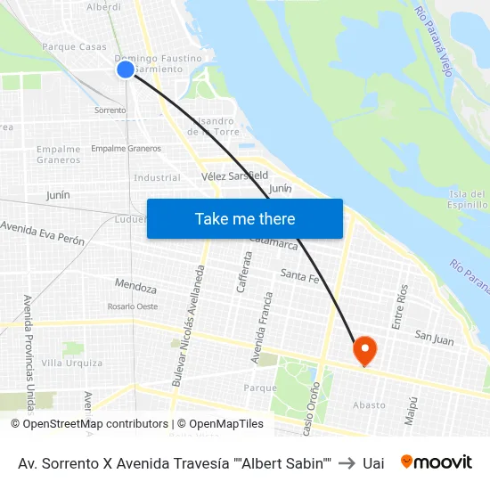 Av. Sorrento X Avenida Travesía "Albert Sabin" to Uai map