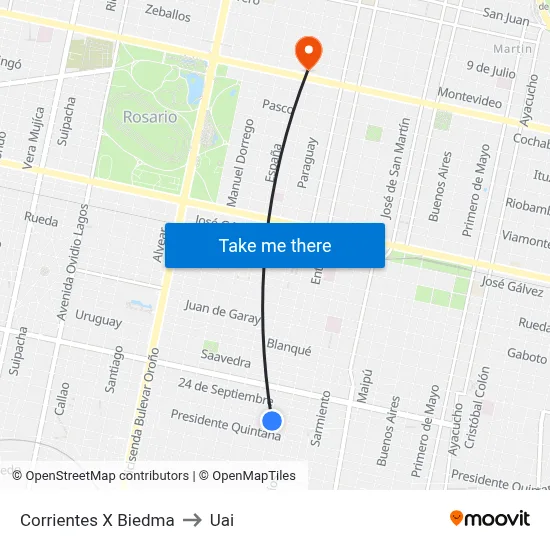 Corrientes X Biedma to Uai map