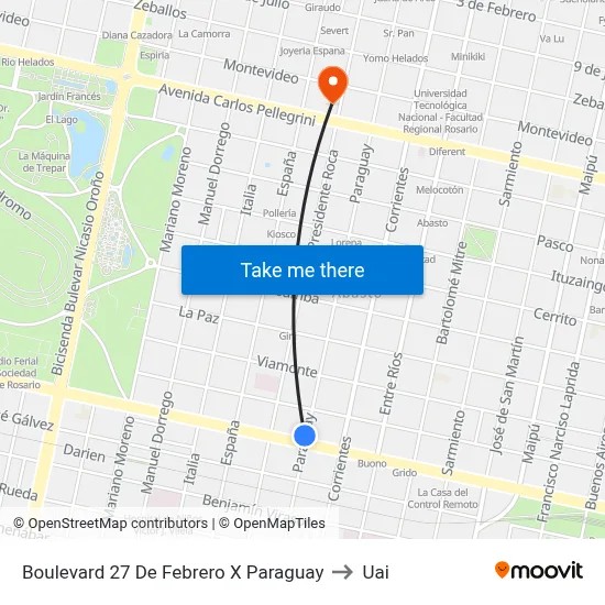 Boulevard 27 De Febrero X Paraguay to Uai map