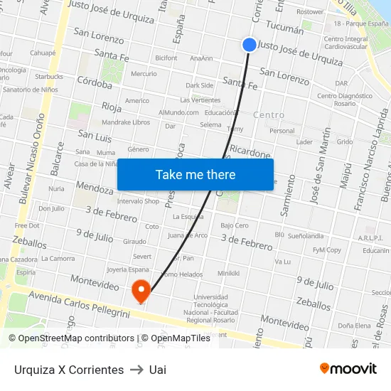 Urquiza X Corrientes to Uai map