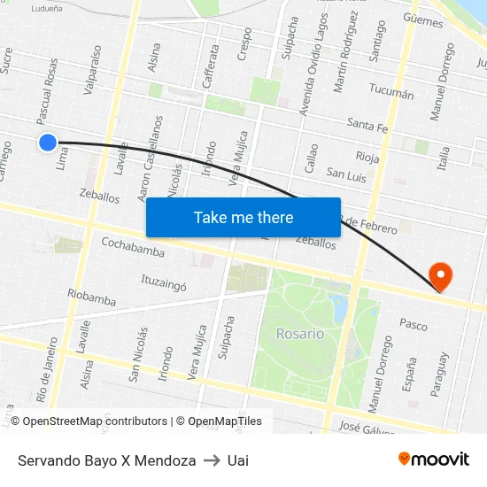 Servando Bayo X Mendoza to Uai map