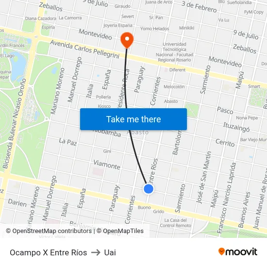 Ocampo X Entre Ríos to Uai map