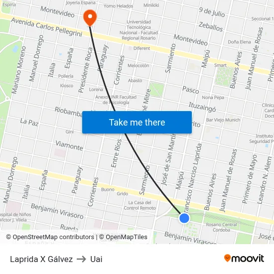 Laprida X Gálvez to Uai map