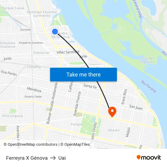 Ferreyra X Génova to Uai map