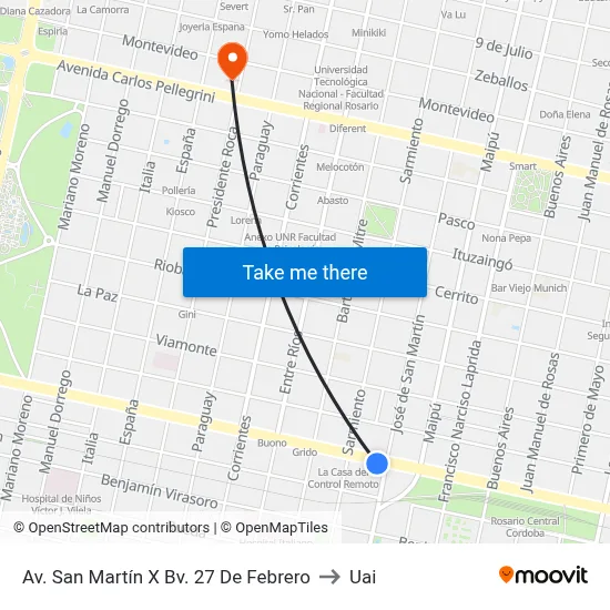 Av. San Martín X Bv. 27 De Febrero to Uai map