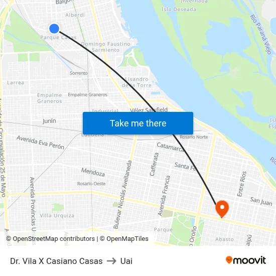 Dr. Vila X Casiano Casas to Uai map