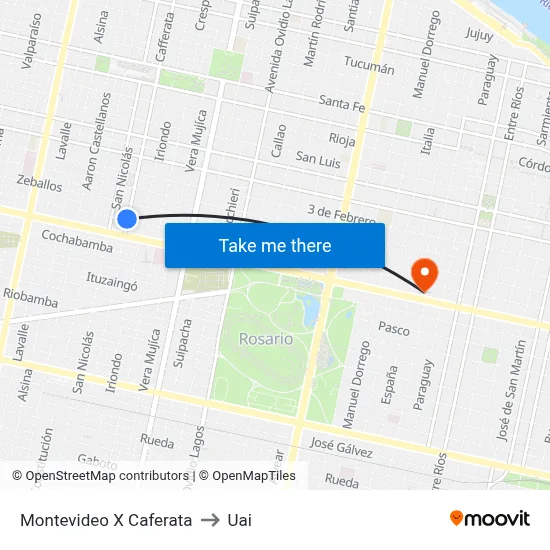 Montevideo X Caferata to Uai map