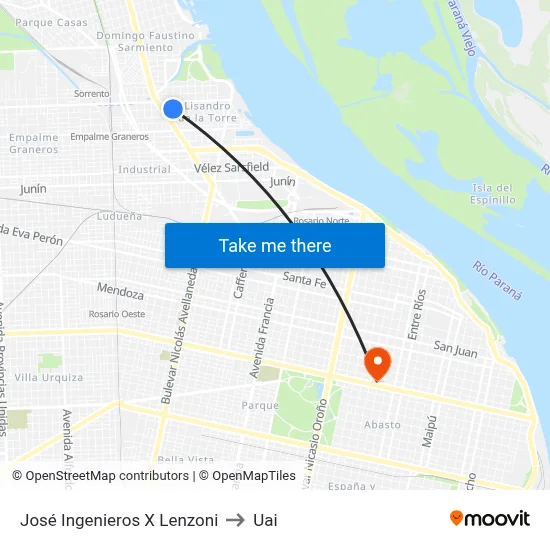 José Ingenieros X Lenzoni to Uai map