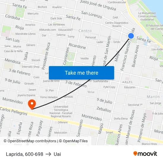 Laprida, 600-698 to Uai map