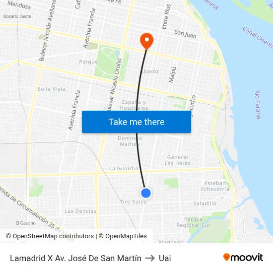 Lamadrid X Av. José De San Martín to Uai map