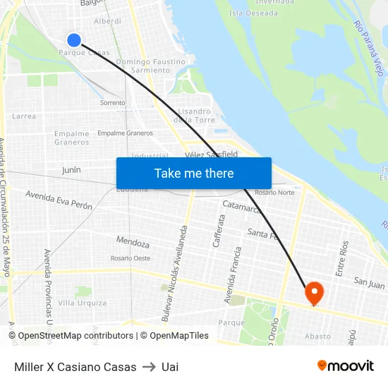 Miller X Casiano Casas to Uai map