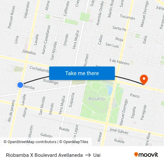 Riobamba X Boulevard Avellaneda to Uai map