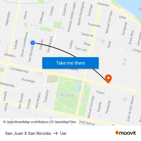 San Juan X San Nicolás to Uai map