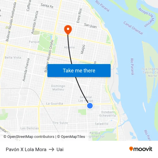 Pavón X Lola Mora to Uai map