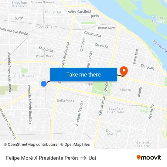 Felipe Moré X Presidente Perón to Uai map