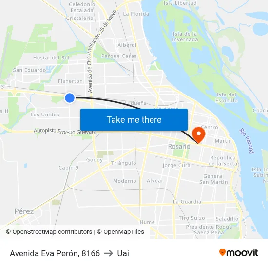 Avenida Eva Perón, 8166 to Uai map