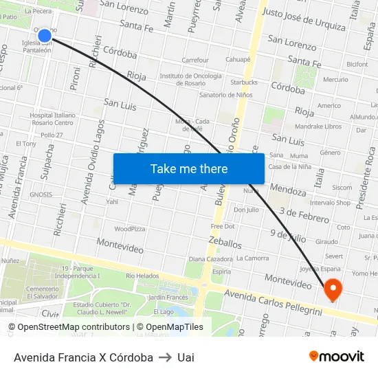 Avenida Francia X Córdoba to Uai map