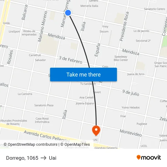 Dorrego, 1065 to Uai map