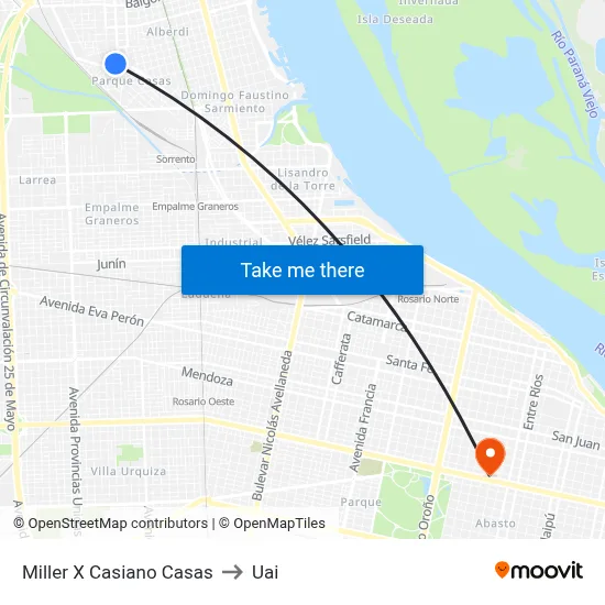Miller X Casiano Casas to Uai map