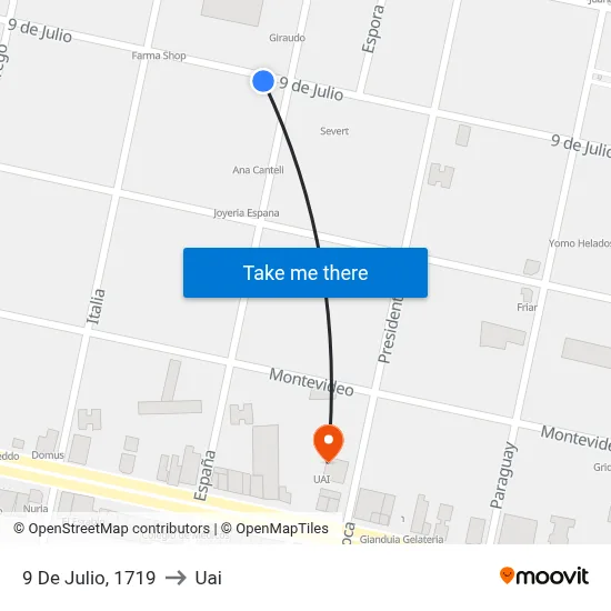 9 De Julio, 1719 to Uai map