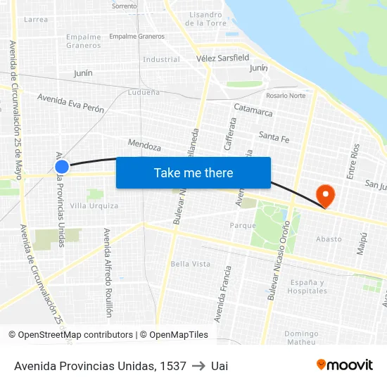 Avenida Provincias Unidas, 1537 to Uai map