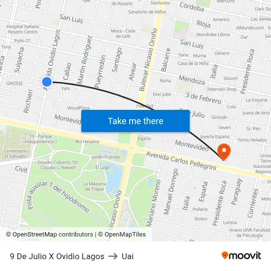 9 De Julio X Ovidio Lagos to Uai map