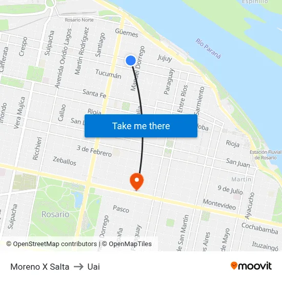 Moreno X Salta to Uai map