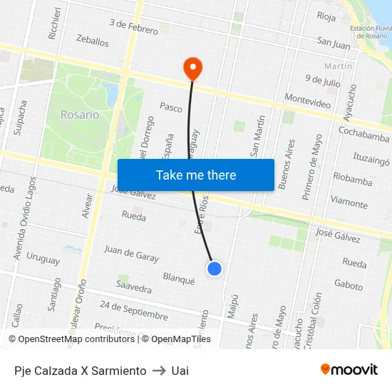 Pje Calzada X Sarmiento to Uai map