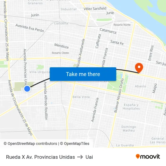 Rueda X Av. Provincias Unidas to Uai map