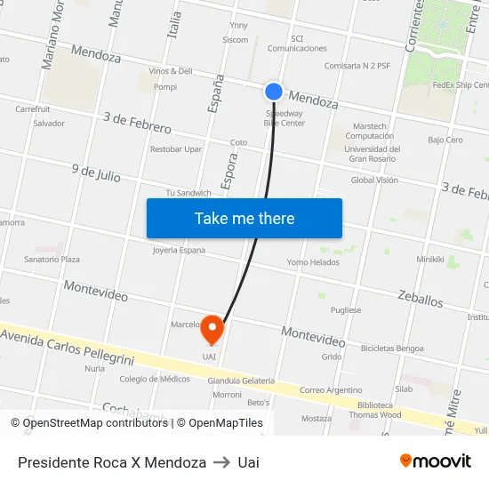 Presidente Roca X Mendoza to Uai map