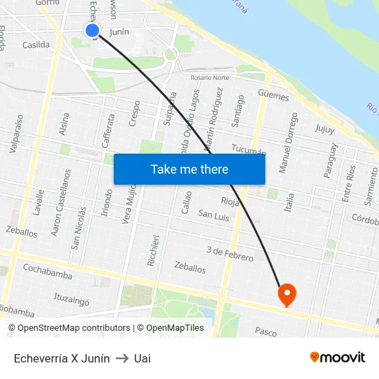 Echeverría X Junín to Uai map