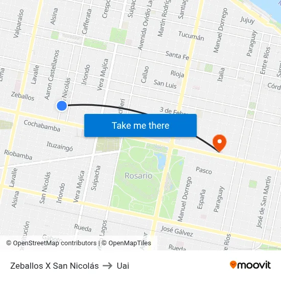 Zeballos X San Nicolás to Uai map