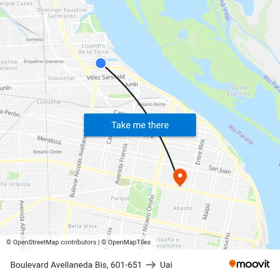 Boulevard Avellaneda Bis, 601-651 to Uai map