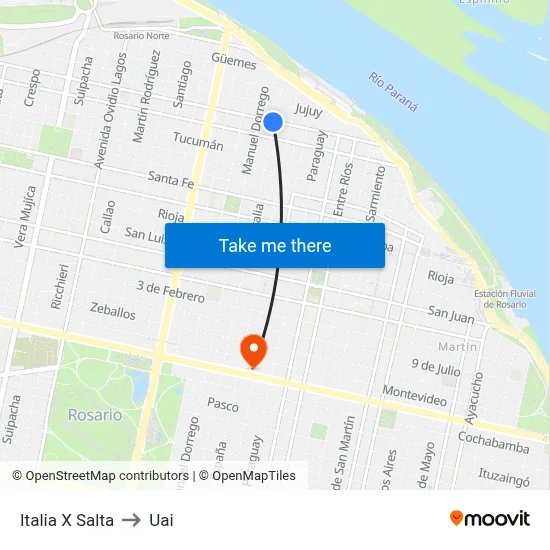 Italia X Salta to Uai map