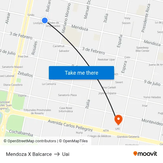 Mendoza X Balcarce to Uai map