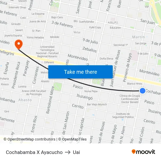 Cochabamba X Ayacucho to Uai map
