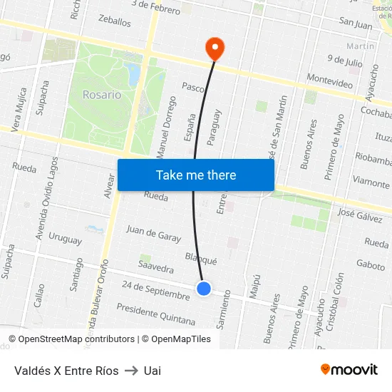 Valdés X Entre Ríos to Uai map
