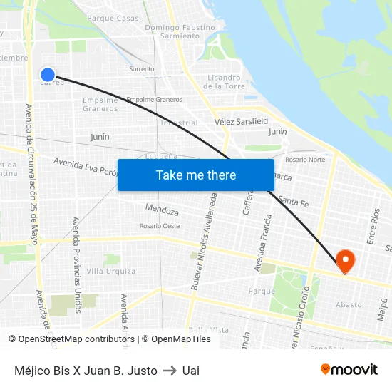 Méjico Bis X Juan B. Justo to Uai map