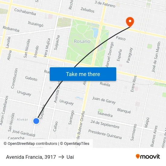 Avenida Francia, 3917 to Uai map