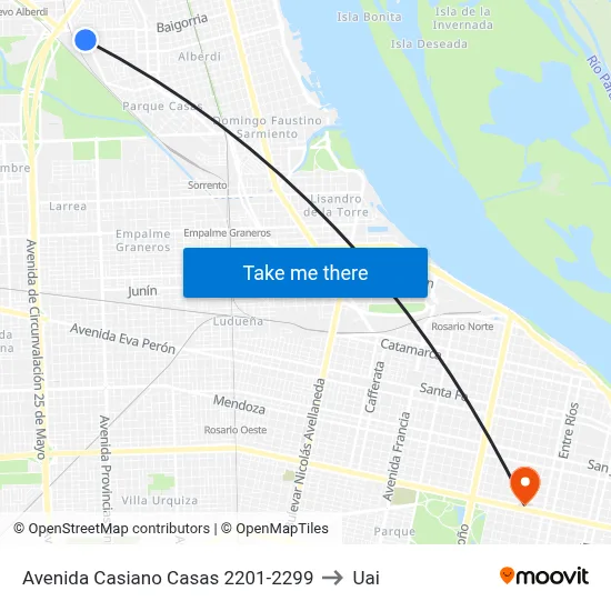 Avenida Casiano Casas 2201-2299 to Uai map
