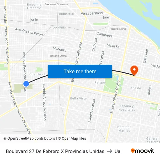 Boulevard 27 De Febrero X Provincias Unidas to Uai map